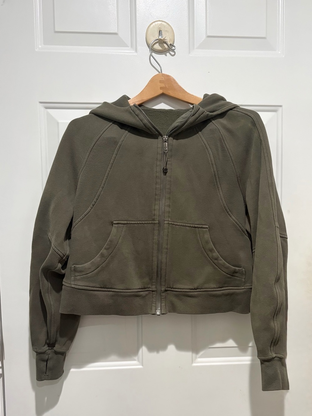lululemon athletica Olive Green Cropped Full Zip Scuba Hoodie, XS/S